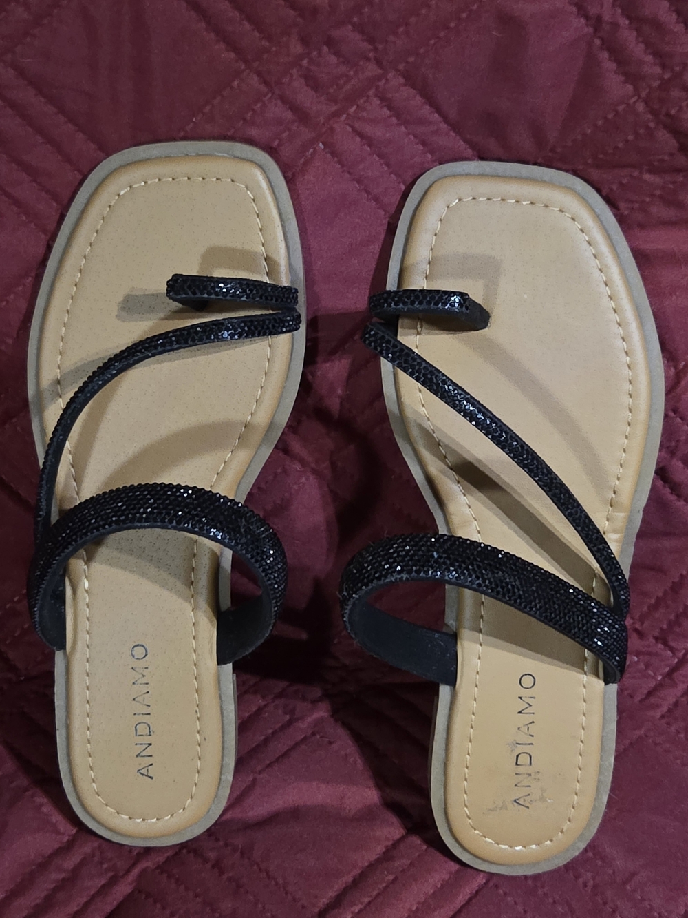 Andiamo Black Strappy Square-Toe Sandals